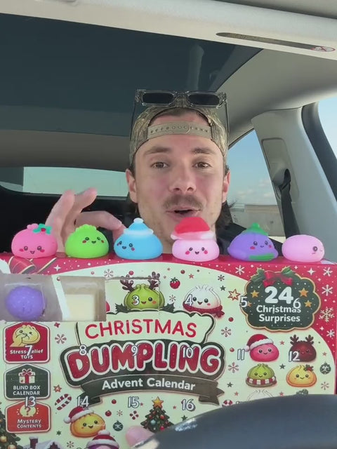 Showing the dumpling squishies from the calendar