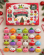 The calendar with all 24 dumpling squishies laid out